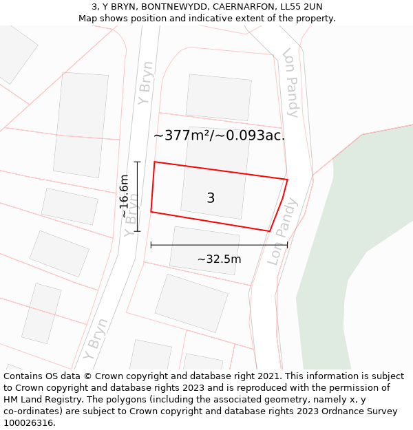 3, Y BRYN, BONTNEWYDD, CAERNARFON, LL55 2UN: Plot and title map