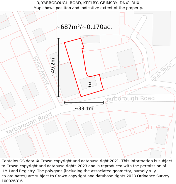 3, YARBOROUGH ROAD, KEELBY, GRIMSBY, DN41 8HX: Plot and title map