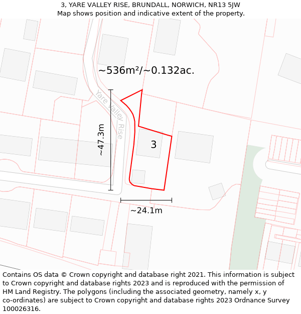 3, YARE VALLEY RISE, BRUNDALL, NORWICH, NR13 5JW: Plot and title map