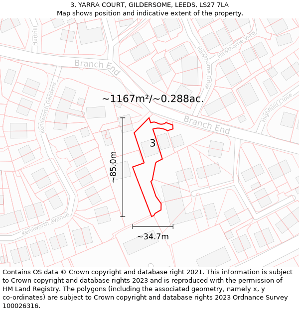 3, YARRA COURT, GILDERSOME, LEEDS, LS27 7LA: Plot and title map