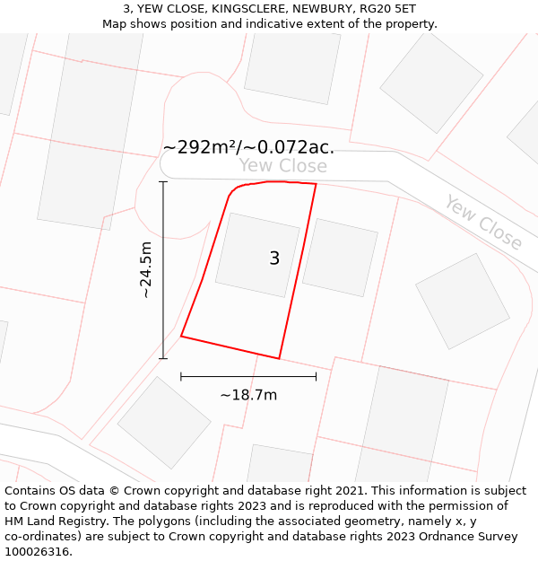 3, YEW CLOSE, KINGSCLERE, NEWBURY, RG20 5ET: Plot and title map