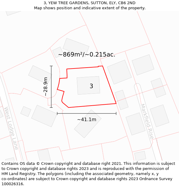 3, YEW TREE GARDENS, SUTTON, ELY, CB6 2ND: Plot and title map