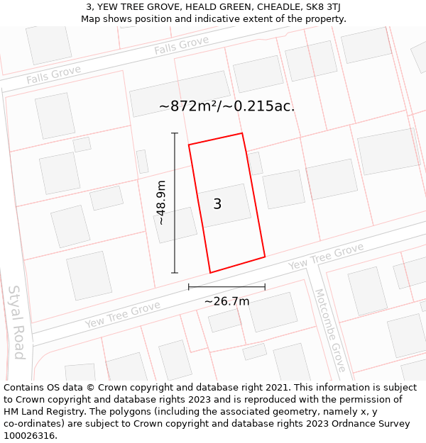 3, YEW TREE GROVE, HEALD GREEN, CHEADLE, SK8 3TJ: Plot and title map