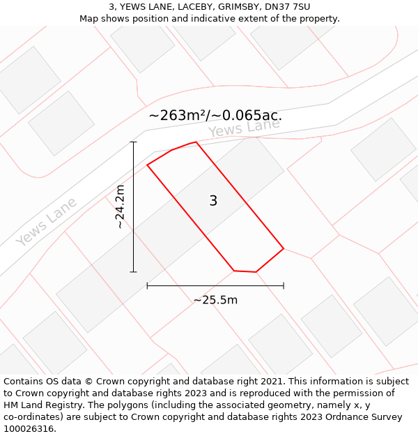 3, YEWS LANE, LACEBY, GRIMSBY, DN37 7SU: Plot and title map