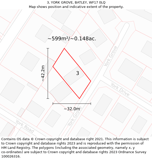 3, YORK GROVE, BATLEY, WF17 0LQ: Plot and title map