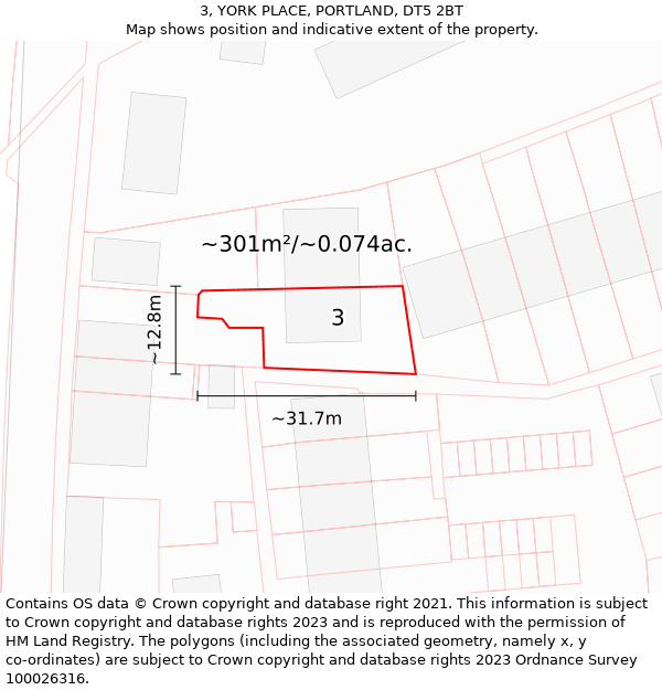 3, YORK PLACE, PORTLAND, DT5 2BT: Plot and title map