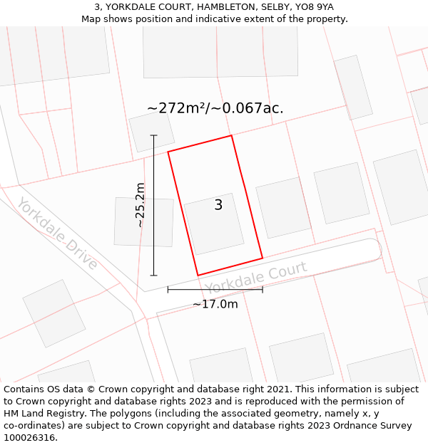 3, YORKDALE COURT, HAMBLETON, SELBY, YO8 9YA: Plot and title map
