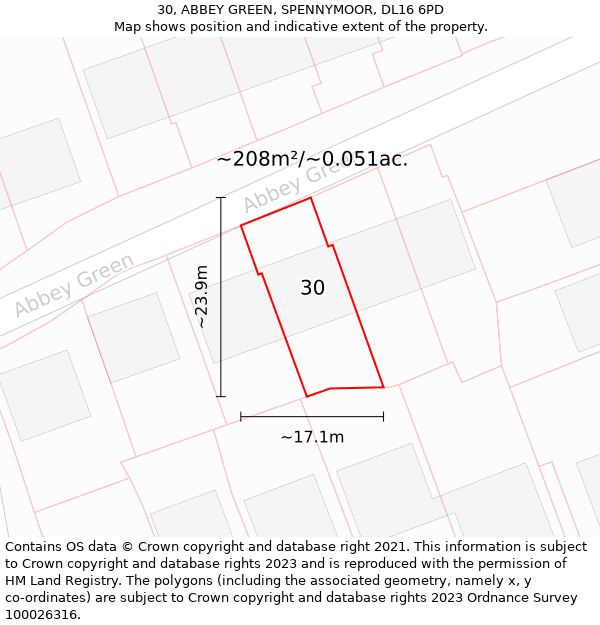 30, ABBEY GREEN, SPENNYMOOR, DL16 6PD: Plot and title map