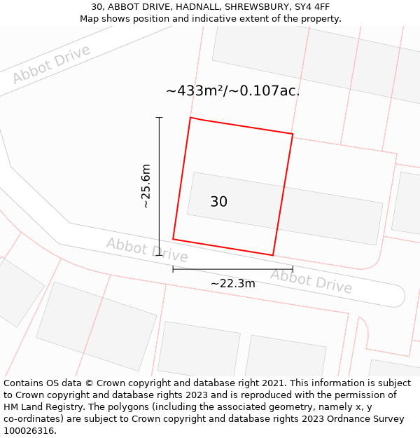 30, ABBOT DRIVE, HADNALL, SHREWSBURY, SY4 4FF: Plot and title map