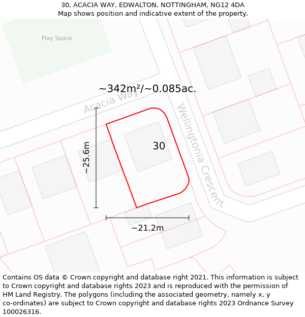 30, ACACIA WAY, EDWALTON, NOTTINGHAM, NG12 4DA: Plot and title map