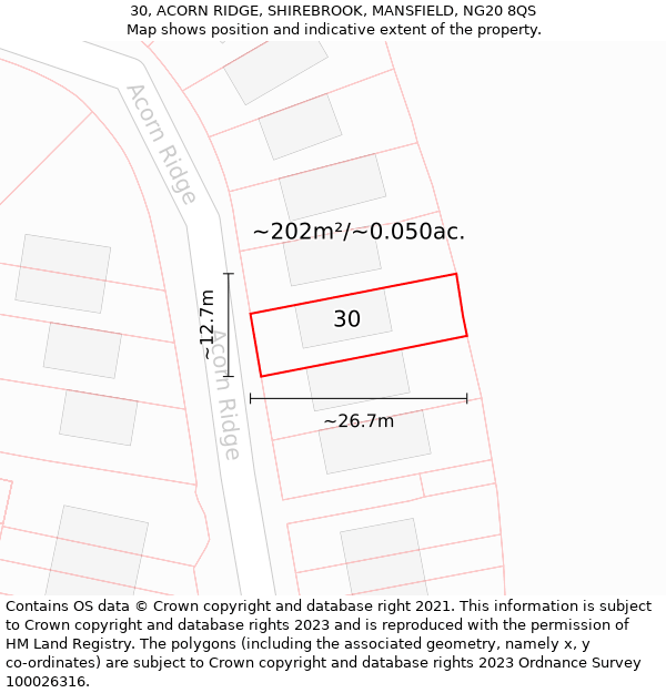 30, ACORN RIDGE, SHIREBROOK, MANSFIELD, NG20 8QS: Plot and title map