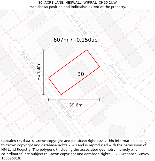 30, ACRE LANE, HESWALL, WIRRAL, CH60 1UW: Plot and title map