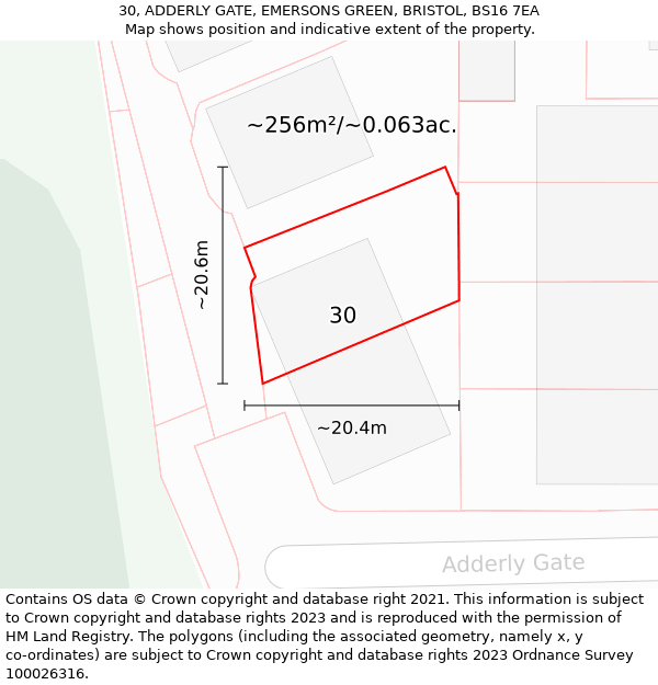 30, ADDERLY GATE, EMERSONS GREEN, BRISTOL, BS16 7EA: Plot and title map