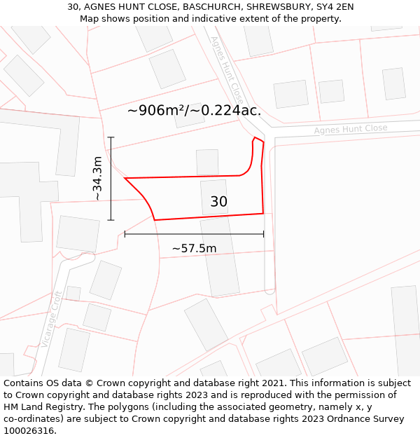 30, AGNES HUNT CLOSE, BASCHURCH, SHREWSBURY, SY4 2EN: Plot and title map
