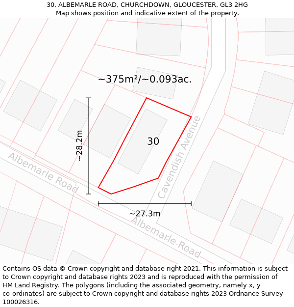 30, ALBEMARLE ROAD, CHURCHDOWN, GLOUCESTER, GL3 2HG: Plot and title map