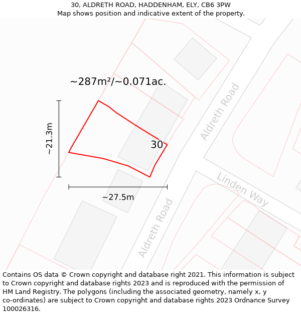 30, ALDRETH ROAD, HADDENHAM, ELY, CB6 3PW: Plot and title map