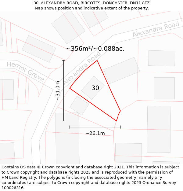 30, ALEXANDRA ROAD, BIRCOTES, DONCASTER, DN11 8EZ: Plot and title map