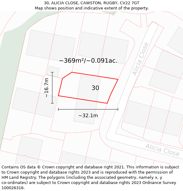 30, ALICIA CLOSE, CAWSTON, RUGBY, CV22 7GT: Plot and title map