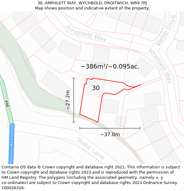 30, AMPHLETT WAY, WYCHBOLD, DROITWICH, WR9 7PJ: Plot and title map