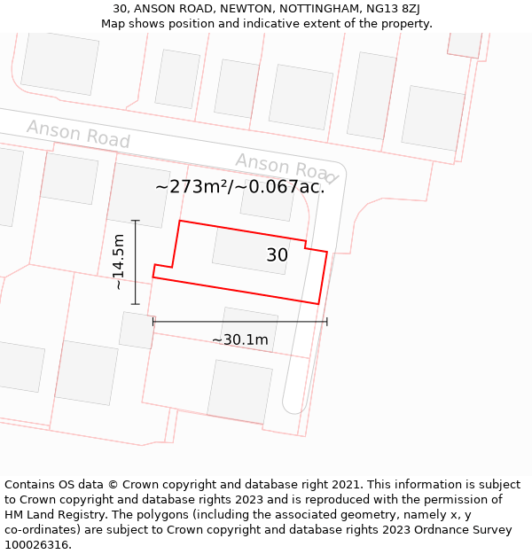 30, ANSON ROAD, NEWTON, NOTTINGHAM, NG13 8ZJ: Plot and title map