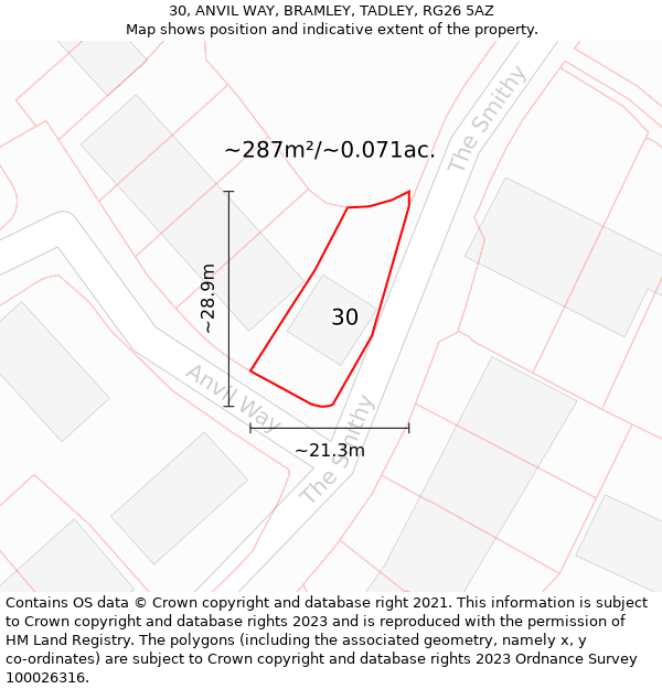 30, ANVIL WAY, BRAMLEY, TADLEY, RG26 5AZ: Plot and title map