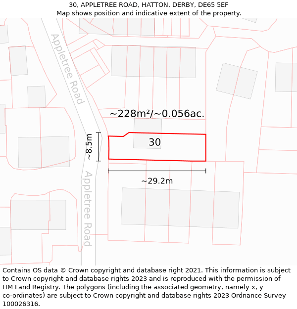 30, APPLETREE ROAD, HATTON, DERBY, DE65 5EF: Plot and title map