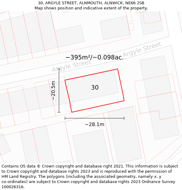 30, ARGYLE STREET, ALNMOUTH, ALNWICK, NE66 2SB: Plot and title map