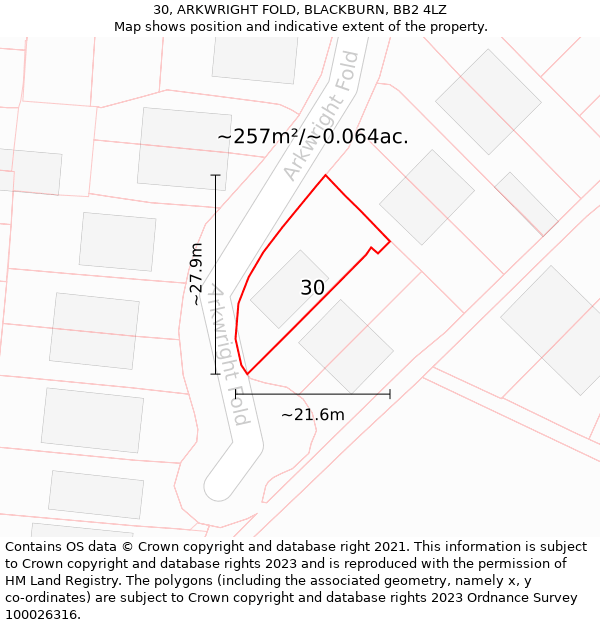 30, ARKWRIGHT FOLD, BLACKBURN, BB2 4LZ: Plot and title map