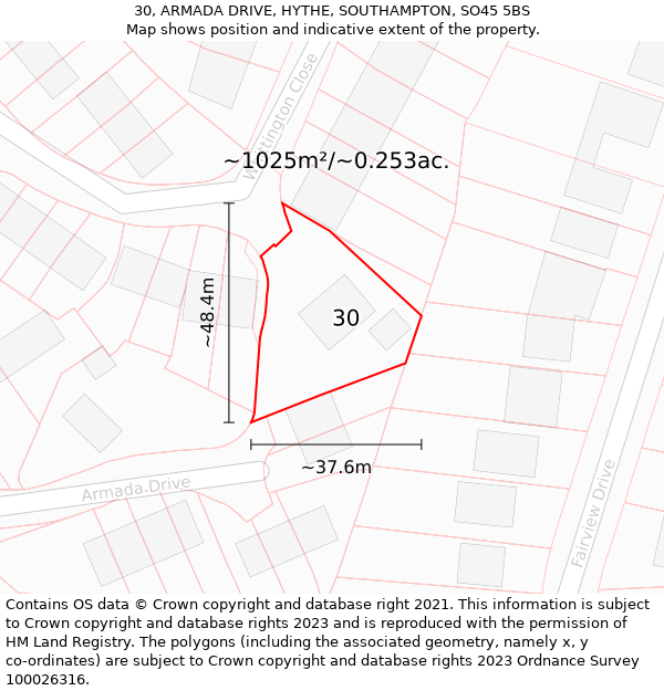 30, ARMADA DRIVE, HYTHE, SOUTHAMPTON, SO45 5BS: Plot and title map