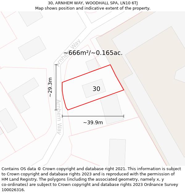 30, ARNHEM WAY, WOODHALL SPA, LN10 6TJ: Plot and title map