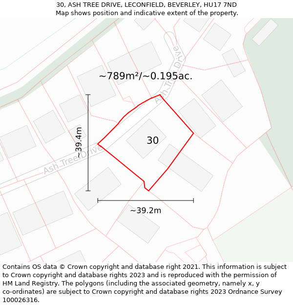 30, ASH TREE DRIVE, LECONFIELD, BEVERLEY, HU17 7ND: Plot and title map