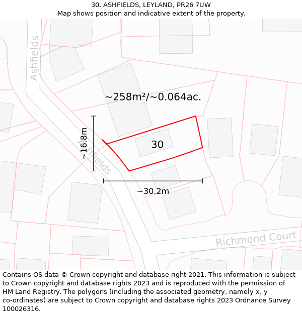 30, ASHFIELDS, LEYLAND, PR26 7UW: Plot and title map