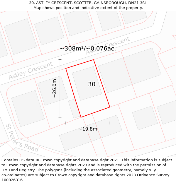 30, ASTLEY CRESCENT, SCOTTER, GAINSBOROUGH, DN21 3SL: Plot and title map