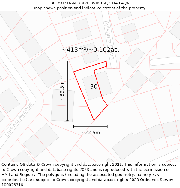 30, AYLSHAM DRIVE, WIRRAL, CH49 4QX: Plot and title map