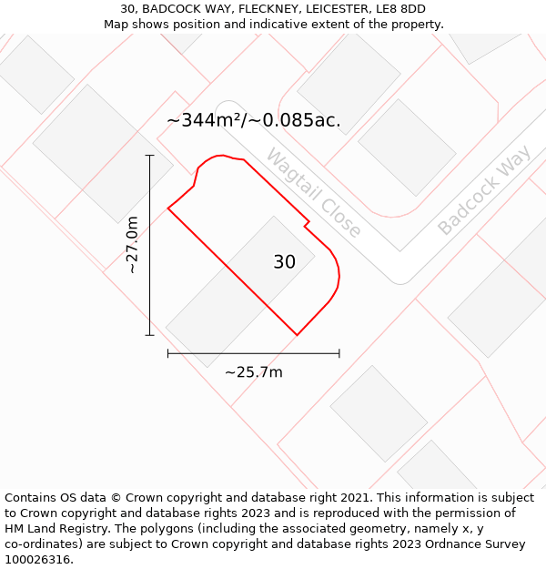 30, BADCOCK WAY, FLECKNEY, LEICESTER, LE8 8DD: Plot and title map