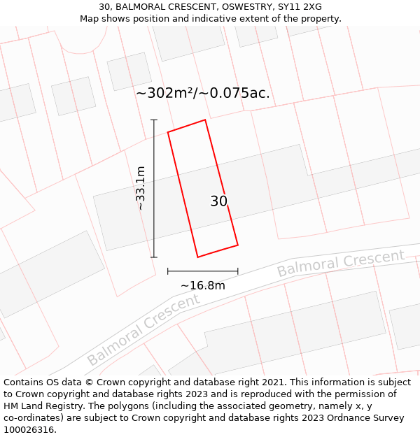 30, BALMORAL CRESCENT, OSWESTRY, SY11 2XG: Plot and title map