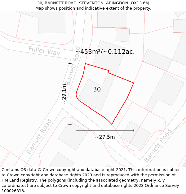 30, BARNETT ROAD, STEVENTON, ABINGDON, OX13 6AJ: Plot and title map