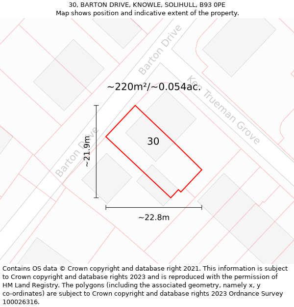 30, BARTON DRIVE, KNOWLE, SOLIHULL, B93 0PE: Plot and title map