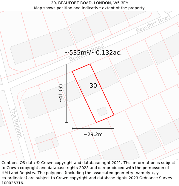 30, BEAUFORT ROAD, LONDON, W5 3EA: Plot and title map