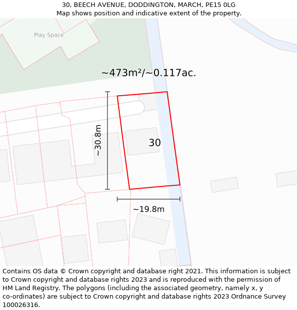 30, BEECH AVENUE, DODDINGTON, MARCH, PE15 0LG: Plot and title map