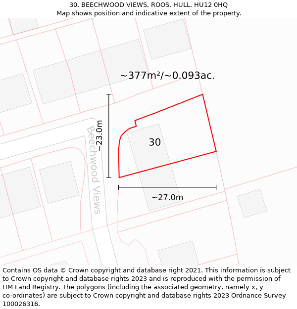 30, BEECHWOOD VIEWS, ROOS, HULL, HU12 0HQ: Plot and title map