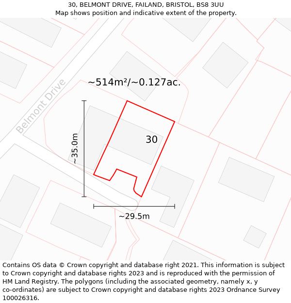 30, BELMONT DRIVE, FAILAND, BRISTOL, BS8 3UU: Plot and title map