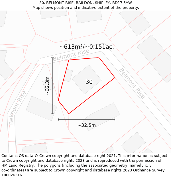 30, BELMONT RISE, BAILDON, SHIPLEY, BD17 5AW: Plot and title map