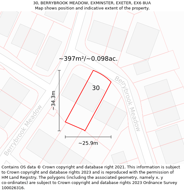 30, BERRYBROOK MEADOW, EXMINSTER, EXETER, EX6 8UA: Plot and title map