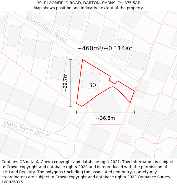 30, BLOOMFIELD ROAD, DARTON, BARNSLEY, S75 5AP: Plot and title map