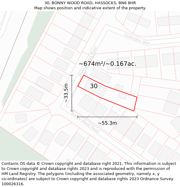 30, BONNY WOOD ROAD, HASSOCKS, BN6 8HR: Plot and title map