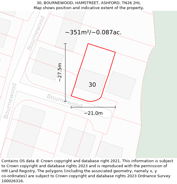 30, BOURNEWOOD, HAMSTREET, ASHFORD, TN26 2HL: Plot and title map