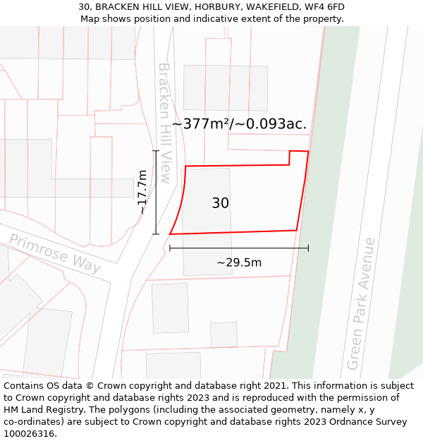 30, BRACKEN HILL VIEW, HORBURY, WAKEFIELD, WF4 6FD: Plot and title map