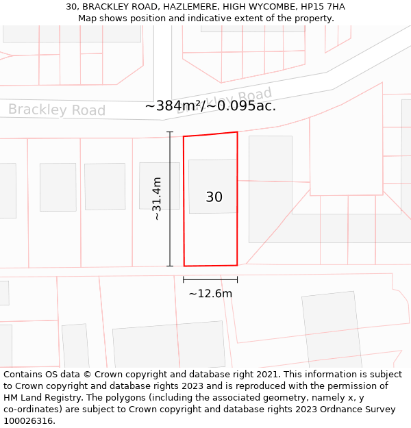 30, BRACKLEY ROAD, HAZLEMERE, HIGH WYCOMBE, HP15 7HA: Plot and title map