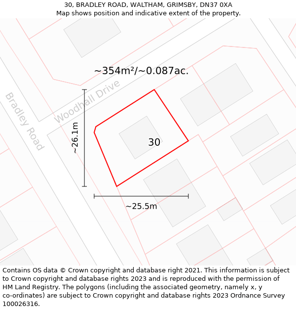 30, BRADLEY ROAD, WALTHAM, GRIMSBY, DN37 0XA: Plot and title map